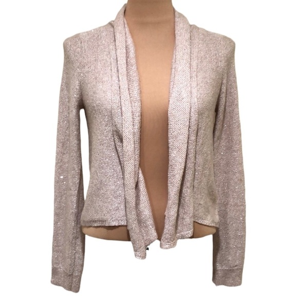 Anthropologie Knitted & Knotted Sequin Flurry Cardigan Size Small Pink Silver - Picture 1 of 10